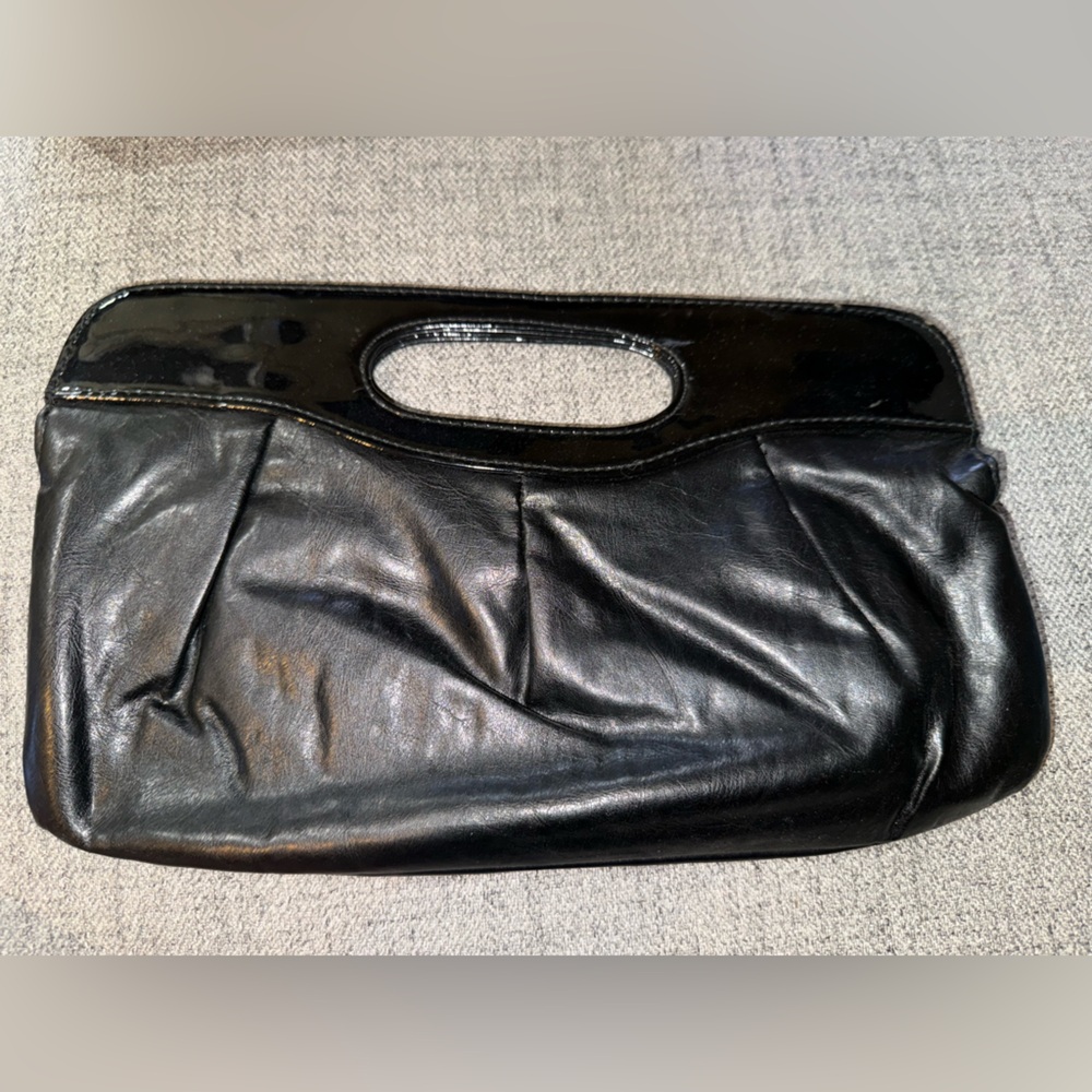Black faux Leather Clutch with Handle